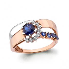 Золотое кольцо AQUAMARINE 64827Б с фианитом и гидротермальным сапфиром 64827Б фото