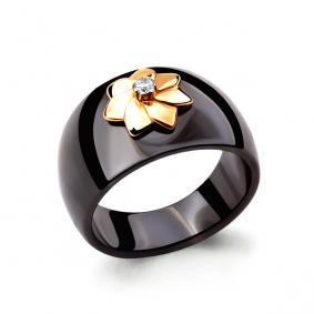 Золотое кольцо AQUAMARINE 64903Ч с фианитом и керамикой 64903Ч фото