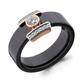 Золотое кольцо AQUAMARINE 64906 с фианитом и керамикой 64906 фото