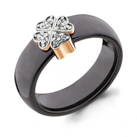 Золотое кольцо AQUAMARINE 64908 с фианитом и керамикой 64908 фото