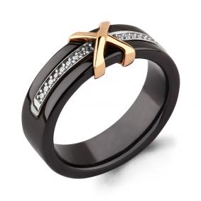 Золотое кольцо AQUAMARINE 64911 с фианитом и керамикой 64911 фото