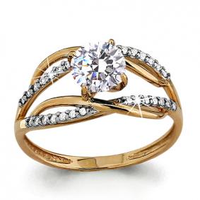 Золотое кольцо AQUAMARINE 65206А с фианитом 65206А фото