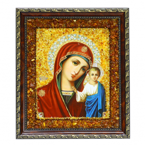 Икона ручной работы с натуральным янтарём Божией Матери Казанская 6522180408235 6522180408235 фото