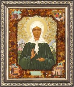 Икона ручной работы с натуральным янтарём Святая блаженная Матрона 6522180408370 6522180408370 фото