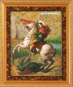 Икона ручной работы с натуральным янтарём Георгий Победоносец 6522180758310 6522180758310 фото