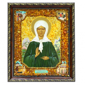 Икона ручной работы с натуральным янтарём Святая блаженная Матрона 6522180758370 6522180758370 фото