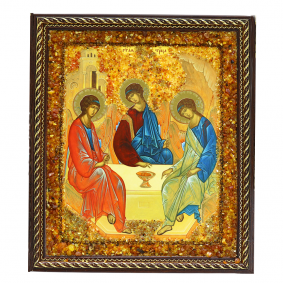 Икона ручной работы с натуральным янтарём Святая Троица 6522180758450 6522180758450 фото
