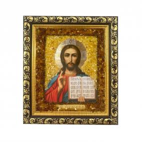 Икона ручной работы Господь Вседержитель ИП Шавкунов ИН с натуральным янтарём 65398845-м 65398845-м фото