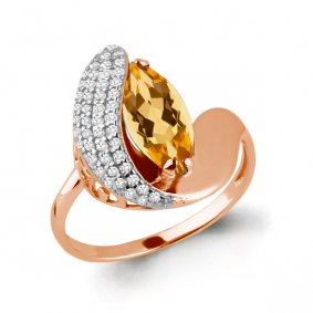 Кольцо из золочёного серебра AQUAMARINE 6579306А-п с фианитом и цитрином 6579306А-п фото