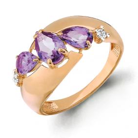 Кольцо из золочёного серебра AQUAMARINE 6590804-п с фианитом и аметистом 6590804-п фото