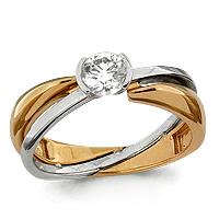 Золотое кольцо AQUAMARINE 66034 с фианитом 66034 фото