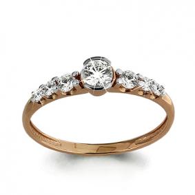 Золотое кольцо AQUAMARINE 66105 с фианитом и Swarovski 66105 фото