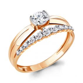 Золотое кольцо AQUAMARINE 66113 с фианитом и Swarovski 66113 фото
