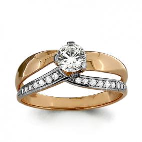 Золотое кольцо AQUAMARINE 66116А с фианитом и Swarovski 66116А фото