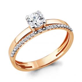 Золотое кольцо AQUAMARINE 66120А с фианитом и Swarovski 66120А фото