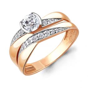 Золотое кольцо AQUAMARINE 66121А с фианитом и Swarovski 66121А фото