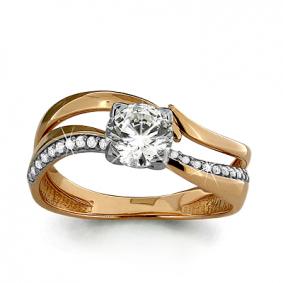 Золотое кольцо AQUAMARINE 66123А с фианитом 66123А фото