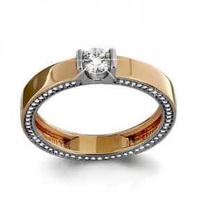 Золотое кольцо AQUAMARINE 66129А с фианитом 66129А фото