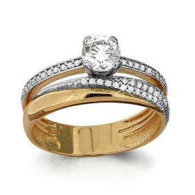 Золотое кольцо AQUAMARINE 66225А с фианитом и Swarovski 66225А фото