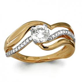 Золотое кольцо AQUAMARINE 66228А с фианитом и Swarovski 66228А фото