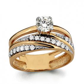 Золотое кольцо AQUAMARINE 66232А с фианитом и Swarovski 66232А фото