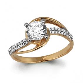 Золотое кольцо AQUAMARINE 66305А с фианитом 66305А фото