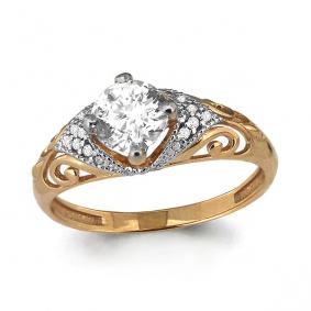 Золотое кольцо AQUAMARINE 66312А с фианитом 66312А фото