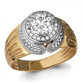 Золотое кольцо AQUAMARINE 66313А с фианитом 66313А фото