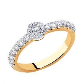 Золотое кольцо AQUAMARINE 66331А с фианитом и Swarovski 66331А фото