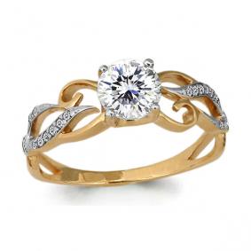 Золотое кольцо AQUAMARINE 66343А с фианитом 66343А фото