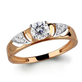 Золотое кольцо AQUAMARINE 66360А с фианитом и Swarovski 66360А фото