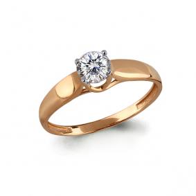 Золотое кольцо AQUAMARINE 66365 с фианитом и Swarovski 66365 фото