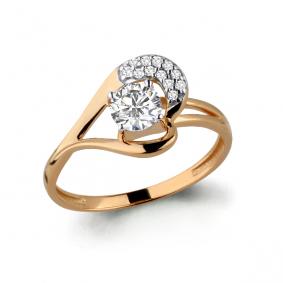 Золотое кольцо AQUAMARINE 66371А с фианитом и Swarovski 66371А фото