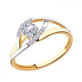 Золотое кольцо AQUAMARINE 66376А с фианитом и Swarovski 66376А фото