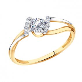 Золотое кольцо AQUAMARINE 66377А с фианитом 66377А фото