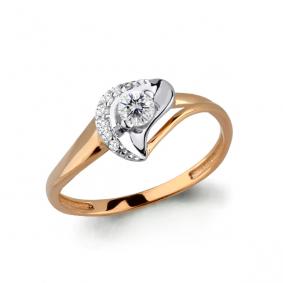 Золотое кольцо AQUAMARINE 66378А с фианитом 66378А фото