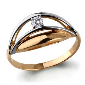 Золотое кольцо AQUAMARINE 66385 с фианитом 66385 фото