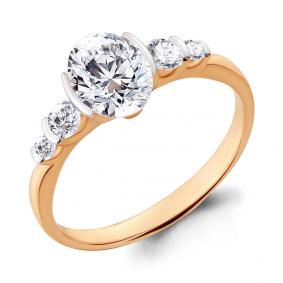 Золотое кольцо AQUAMARINE 66535 с фианитом и Swarovski 66535 фото