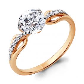 Золотое кольцо AQUAMARINE 66545А с фианитом и Swarovski 66545А фото