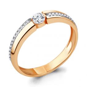 Золотое кольцо AQUAMARINE 66547А с фианитом и Swarovski 66547А фото