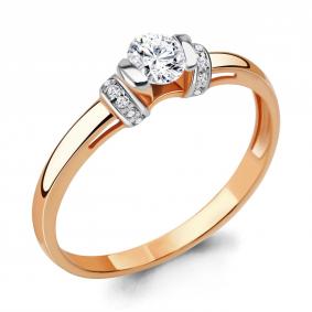 Золотое кольцо AQUAMARINE 665481А с фианитом 665481А фото