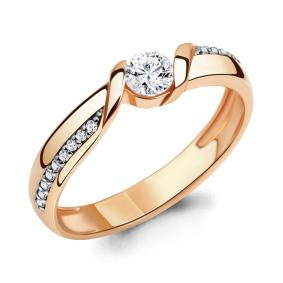 Золотое кольцо AQUAMARINE 665491А с фианитом 665491А фото