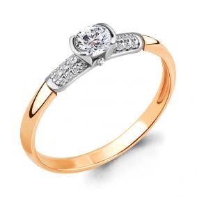 Золотое кольцо AQUAMARINE 66552А с фианитом и Swarovski 66552А фото