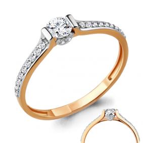 Золотое кольцо AQUAMARINE 66553А с фианитом и Swarovski 66553А фото