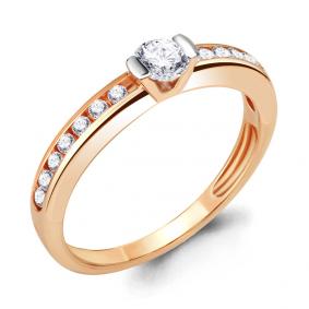 Золотое кольцо AQUAMARINE 66555А с фианитом и Swarovski 66555А фото