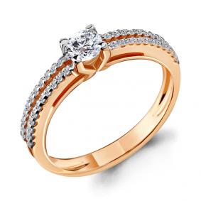 Золотое кольцо AQUAMARINE 66560А с фианитом и Swarovski 66560А фото