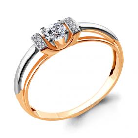 Золотое кольцо AQUAMARINE 66576 с фианитом и Swarovski 66576 фото