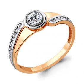 Золотое кольцо AQUAMARINE 66577А с фианитом и Swarovski 66577А фото