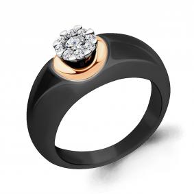 Золотое кольцо AQUAMARINE 66630 с фианитом и керамикой 66630 фото