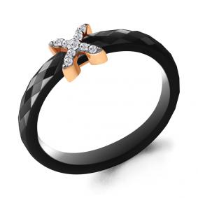 Золотое кольцо AQUAMARINE 66631А с фианитом и керамикой 66631А фото